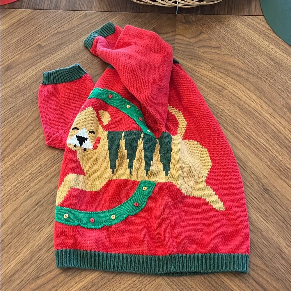 Nieman Marcus Red Christmas Holiday Sweater with Tiger in Wreath Cotton 2/3
